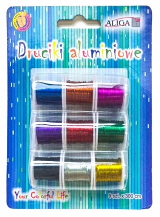 DRUCIKI ALUMINIOWE NA SZPULKACH 9KOL 0,3MMX3M