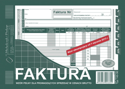 DRUK FAKTURA VAT BRUTTO A5 143-3E