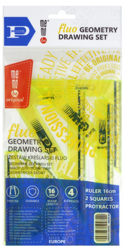 ZESTAW GEOMETRYCZNY FLUO 16CM PRATEL