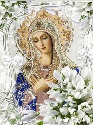 DIAMENTOWA MOZAIKA ŚWIĘTE MARYJA BIAŁE KWIATY