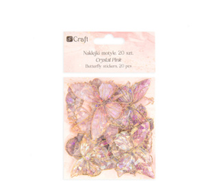 NAKLEJKI POŁYSKUJĄCE MOTYLE 20SZT.CRYSTAL PINK
