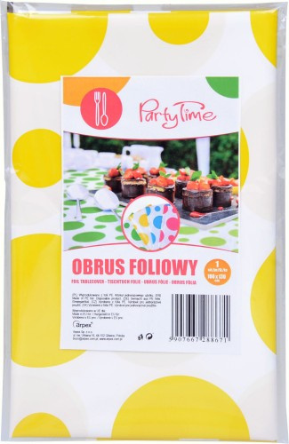 OBRUS FOLIOWY BIAŁY W GROCHY ŻÓŁTE 130X100 OBRUS FOLIOWY BIAŁY W GROCHY ŻÓŁTE 130X100