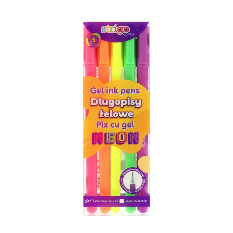 STRIGO DŁUGOPISY ŻELOWE W 5 NEONOWYCH KOLORACH STRIGO DŁUGOPISY ŻELOWE W 5 NEONOWYCH KOLORACH
