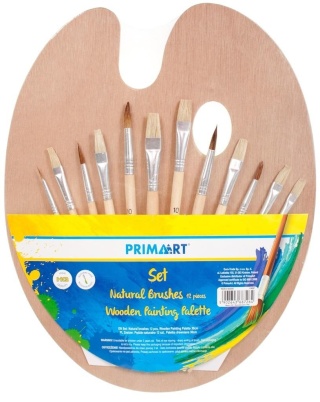 ZESTAW PALETA DREWNIANA + PĘDZLE 12SZT