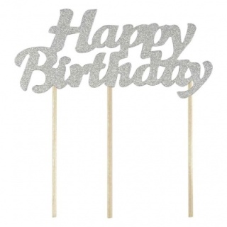 Dekoracja tortu Happy Birthday srebrna - FSC Mix C
