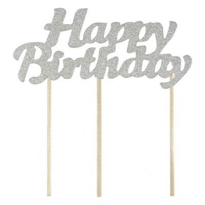 Dekoracja tortu Happy Birthday srebrna - FSC Mix C