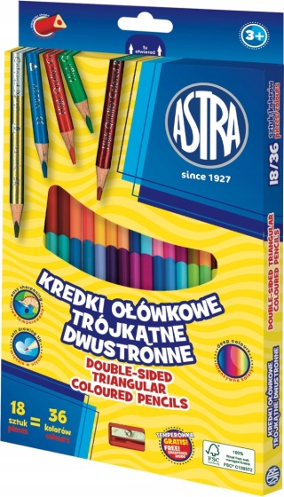 Kredki ołówkowe trójkątne dwustronne ASTRA - 18=36