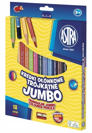 Kredki ołówkowe trójkątne jumbo ASTRA - 18 kolorów