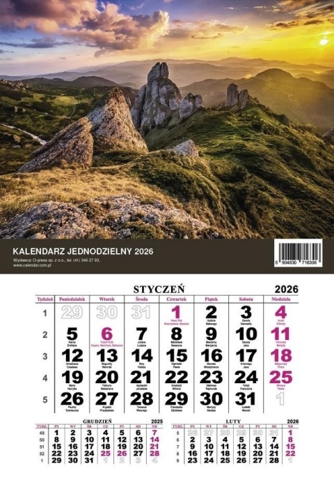 KALENDARZ JEDNODZIELNY GÓRY 2026