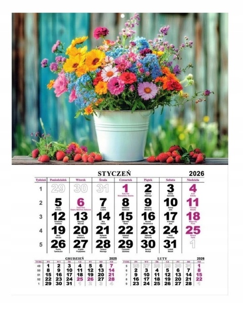 KALENDARZ JEDNODZIELNY MIESIĘCZNY MIX 2026
