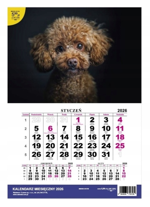 KALENDARZ JEDNODZIELNY MIESIĘCZNY MIX 2026