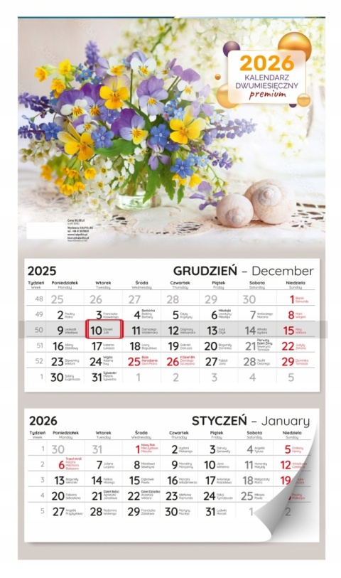 KALENDARZ ŚCIENNY DWUMIESIĘCZNY PREMIUM 2026