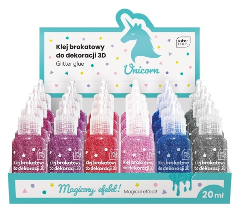 Klej brokat do dekor 3D 20ml mix kolor UNICORN(24)
