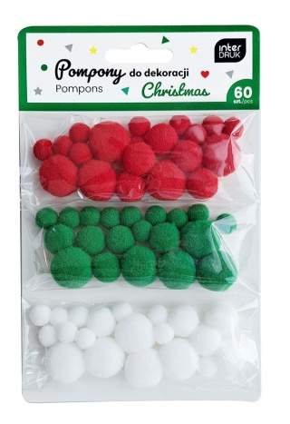 Pompony do dekor.60szt. CHRISTMAS