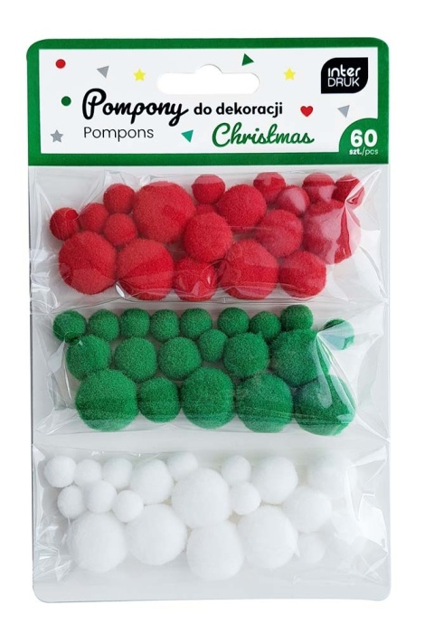 Pompony do dekor.60szt. CHRISTMAS