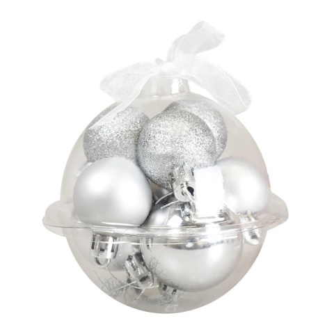 Bombki - zestaw w bombce (9 szt.) srebrny