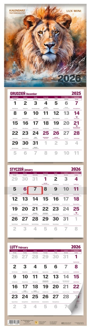 KALENDARZ TRZYMIESIĘCZNY LUX MINI 2026