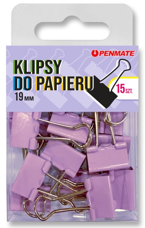 KLIPY BIUROWE 19MM FIOŁKOWE PENMATE