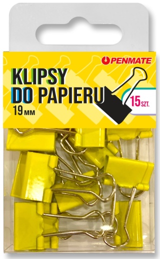 KLIPY BIUROWE 19MM KANARKOWE PENMATE