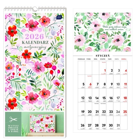 Kalendarz motywacyjny 22x46cm Kwiaty 2026