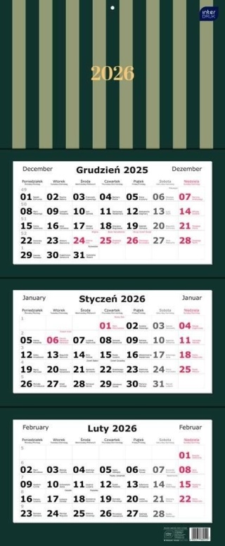 Kalendarz trójdzielny 82,5x34cm Paski 2026