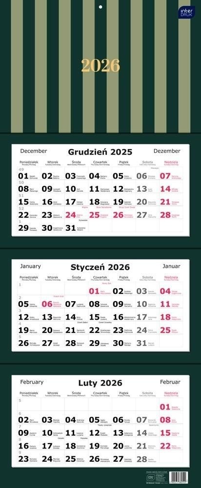 Kalendarz trójdzielny 82,5x34cm Paski 2026