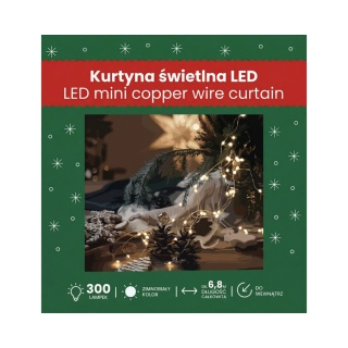 Lampki Kurtyna świetlna LED 300 USB c.biel 6,8m