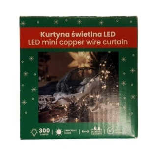 Lampki Kurtyna świetlna LED 300 USB z.biel 6,8m