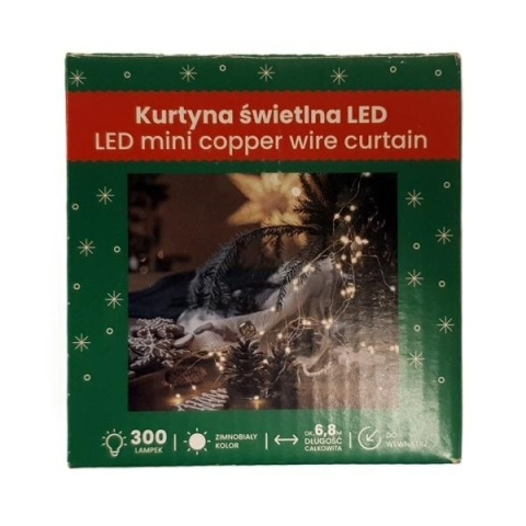 Lampki Kurtyna świetlna LED 300 USB z.biel 6,8m