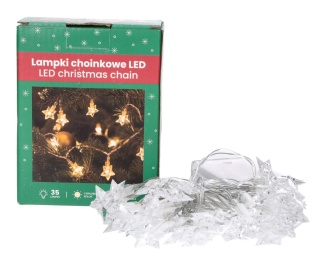Lampki choinkowe LED c.biel 35szt gwiazdki bateri