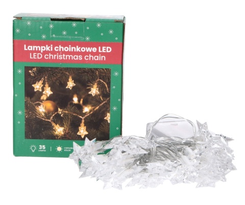 Lampki choinkowe LED c.biel 35szt gwiazdki bateri