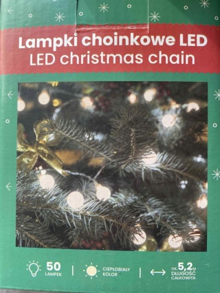 Lampki choinkowe LED c.biel 50szt 5,2m bateri
