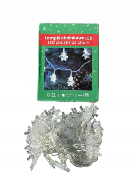 Lampki choinkowe LED z.biel 35szt śnieżynki bater