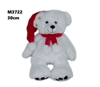 MIŚ BIAŁY W CZAPCE MIKOŁAJA ŚWIĄTECZNY 30 CM