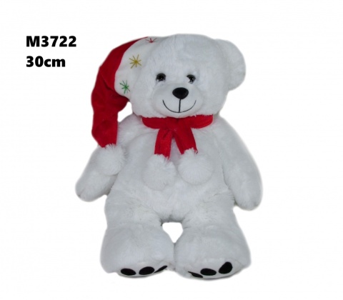 MIŚ BIAŁY W CZAPCE MIKOŁAJA ŚWIĄTECZNY 30 CM