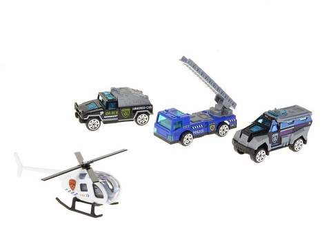 Zestaw 4 aut policyjnych metalowe samochodziki dla dzieci 29x11 cm