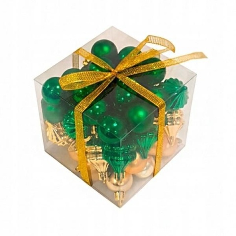 Zestaw bombek 50szt Zielone Złote mix kształtów