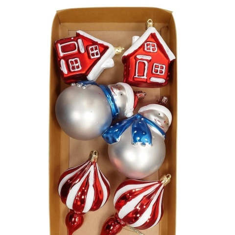 Zestaw bombek 6szt mix Domek/Bałwanek/Bombka
