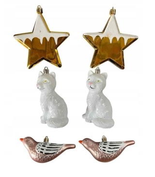 Zestaw bombek 6szt mix Kotek/Gwiazda/Ptaszek