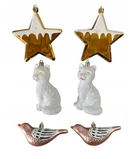 Zestaw bombek 6szt mix Kotek/Gwiazda/Ptaszek