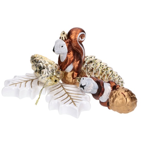 Zestaw bombek 6szt mix Wiewiórka/Szyszka/Liść