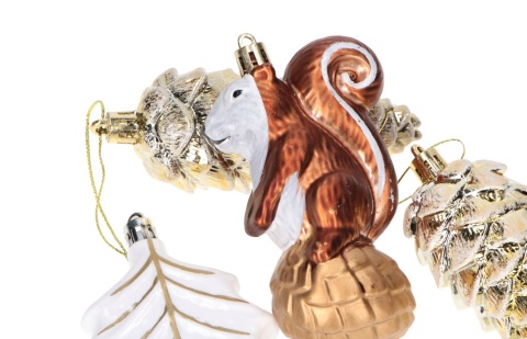 Zestaw bombek 6szt mix Wiewiórka/Szyszka/Liść