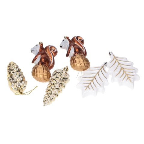 Zestaw bombek 6szt mix Wiewiórka/Szyszka/Liść