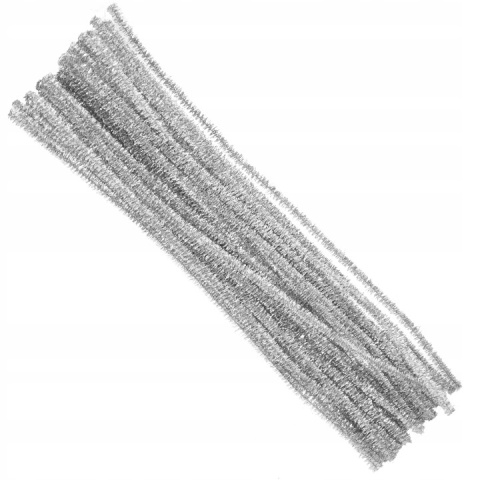 Druty pluszowe brokatowe srebrne 40szt/30cm