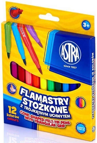 FLAMASTRY STOŻKOWE - 12 Kolorów ASTRA