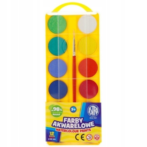 Farby akwarelowe Astra 12 kolorów - fi 30,0 mm