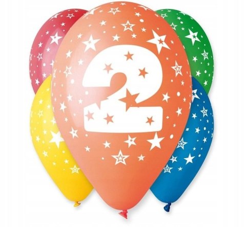 Balony 5szt "2" pastel mix 12" Balony 5szt "2" pastel mix 12"