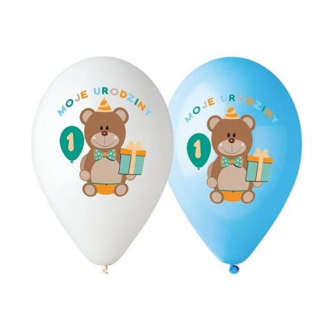 Balony Moje 1 urodziny chłopiec kolor.nadruk Balony Moje 1 urodziny chłopiec kolor.nadruk