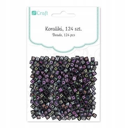 KORALIKI LITERKI NEON Z CZERNIĄ 124SZT