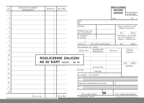 ROZLICZENIE ZALICZKI KS-45 ROZLICZENIE ZALICZKI KS-45